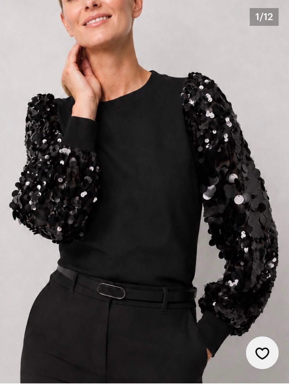 Sioni Black Sequin Puff-Sleeve Sweater